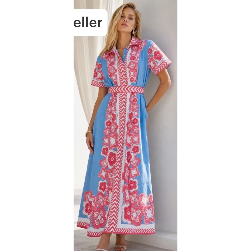 Isla Payal Chelsea Shirtdress Maxi Dress Resortwear Boho Women S Peony Blue NWT